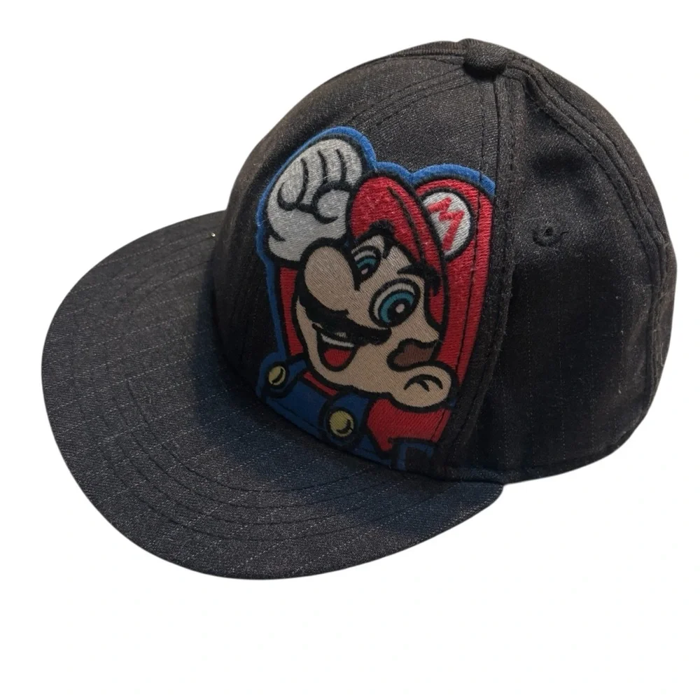 Super Mario Hat Black Ball Cap Nintendo Black Pinstriped Fitted